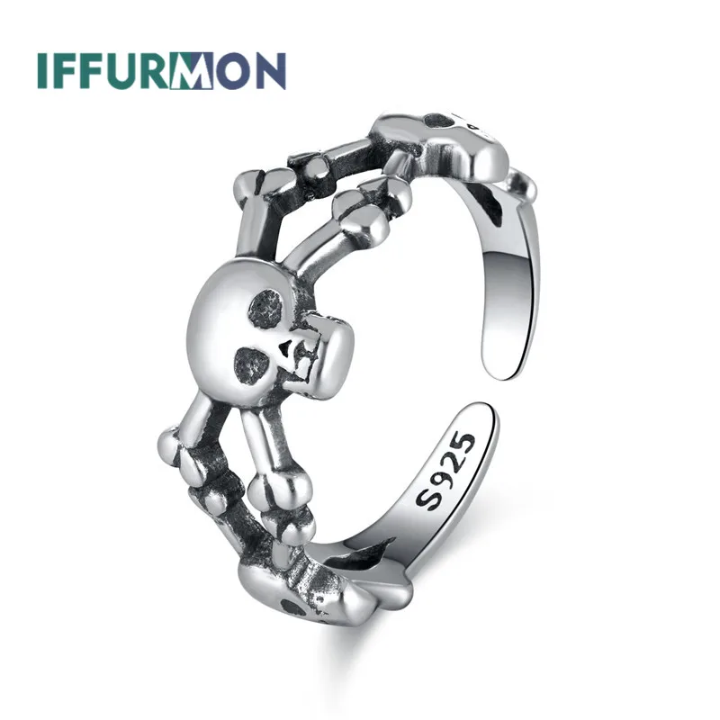 Iffurmon тонкой Кольца стерлингового серебра 925 Череп кольцо партия Юбилей