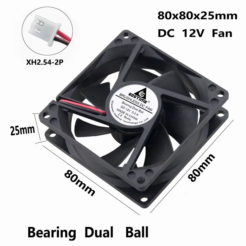 

Gdstime 2 Pieces 80mm x 25mm DC Cooling Fan 12V Ball Bearing 2800RPM 2Pin 8cm 8025 PC Computer Case Cooler 80x80x25mm 0.2A