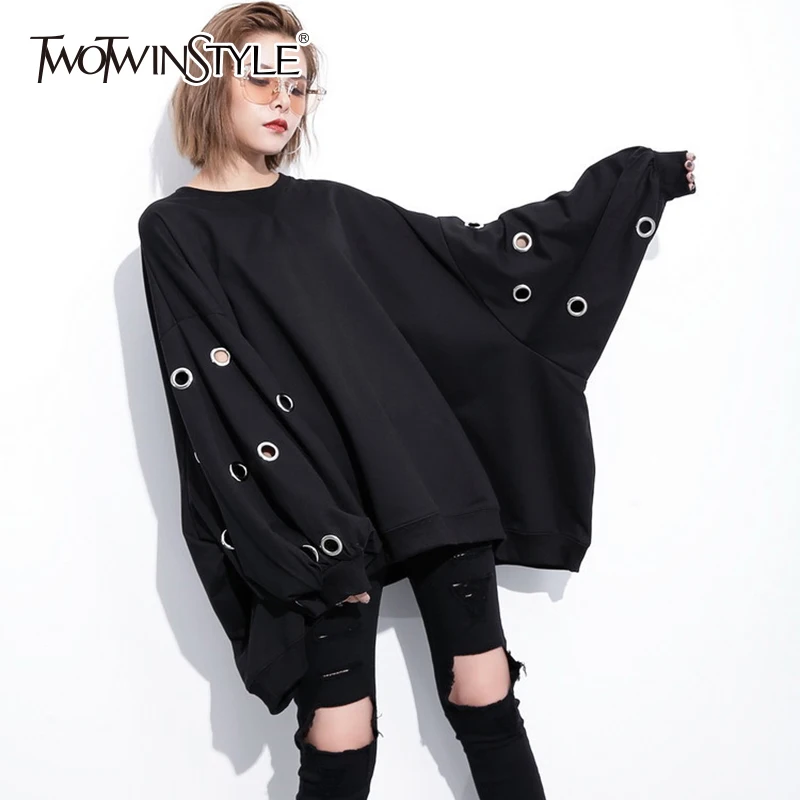 Женский пуловер с рукавами летучая мышь TWOTWINSTYLE весенний Повседневный круглым