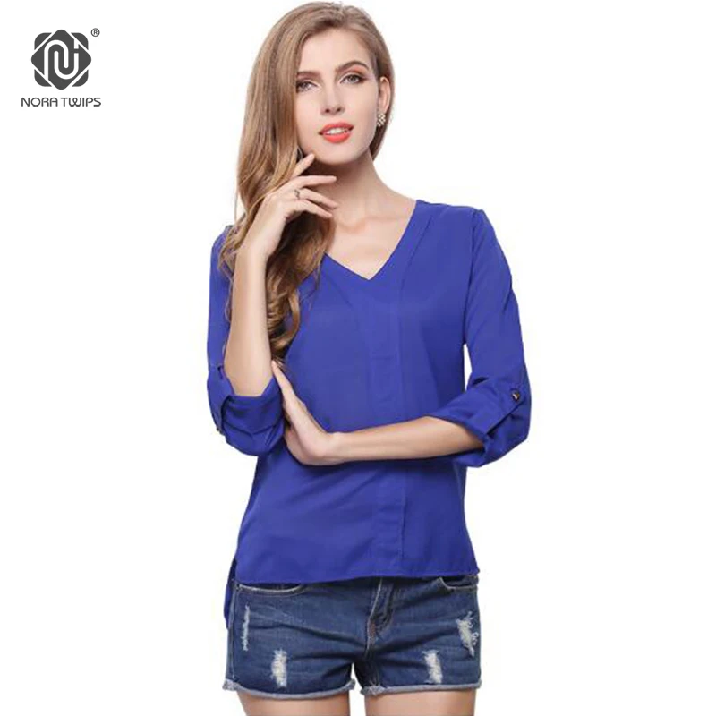 Женская шифоновая блузка с V образным вырезом из полиэстера|womens tops and blouses|blouses for
