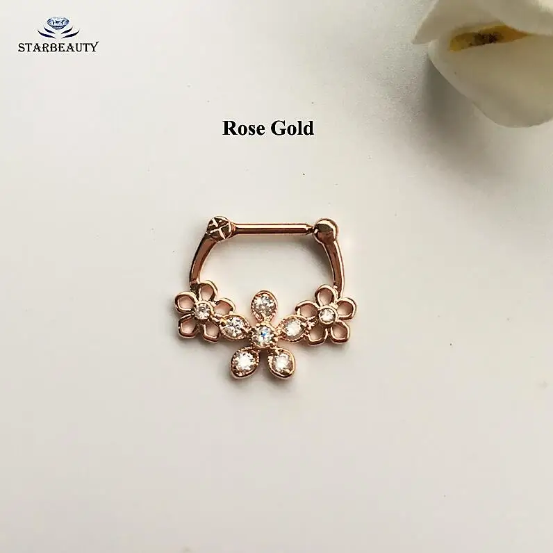 Rose Gold 1 шт./лот тройной цветок Нос Кольца шпильки пирсинг-обманка для носа пирсинг для носовой перегородки тела ювелирные изделия милый хирургический стальной нос кольцо 16 г пирсинг - Окраска металла: Rose Gold