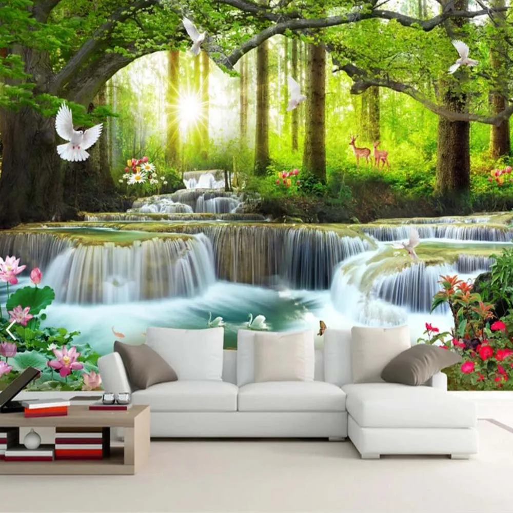 3D фотобумага с изображением водопада и леса настенная бумага большого размера