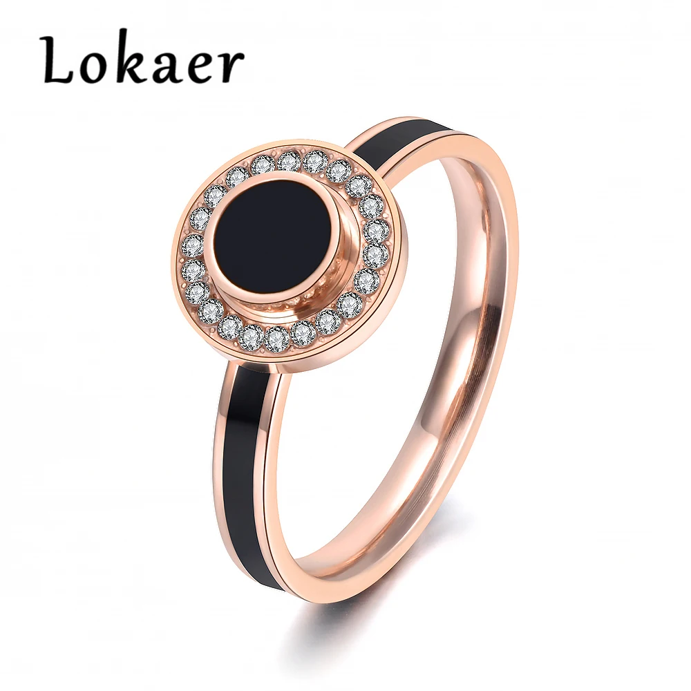 Rose Gold Color Lokaer кольцо из нержавеющей стали с глазурью живопись и блестящие стразы, роза, золото цвет ювелирные изделия Anillos Mujer R18137 - Цвет основного камня: Rose Gold Color