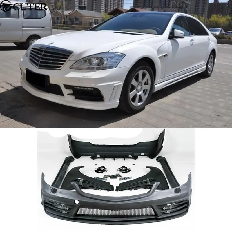 W221 S350 комплект кузова автомобиля FRP Неокрашенный передний задний бампер боковые