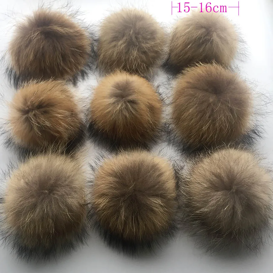 50 шт./лот DIY 13-14 см помпоны из натурального меха енота меховые шарики для вязаных шапок брелок и шарфы обувь помпон из натурального меха - Цвет: 15-16cm pompom