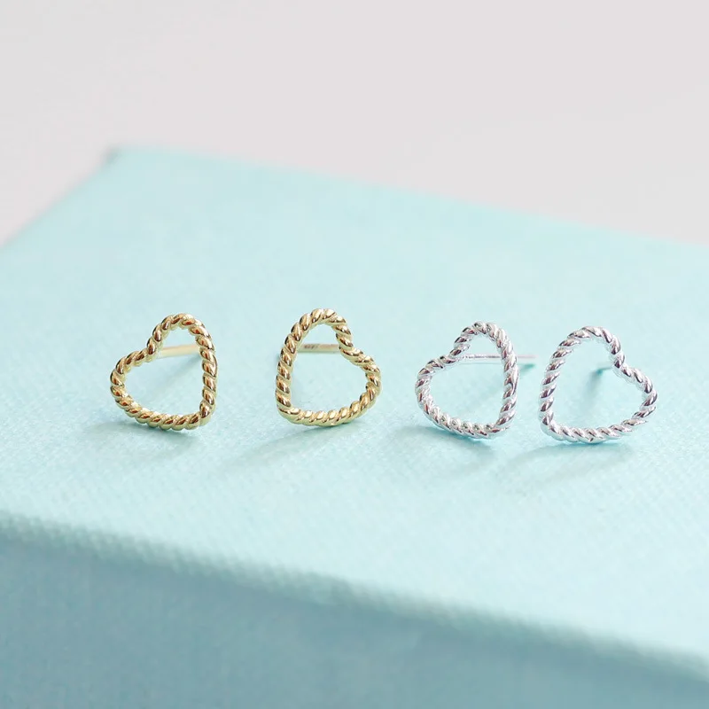 Женские серьги-гвоздики в форме сердца Martick серьги-пусеты из серебра 925 пробы с