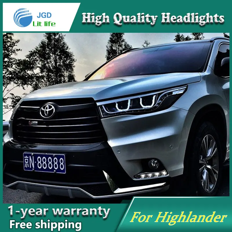 Автомобильный стильный головной фонарь для фары Toyota Highlander светодиодный фонарь двойной U светодиодный drl H7 hid Биксеноновые линзы ближнего света