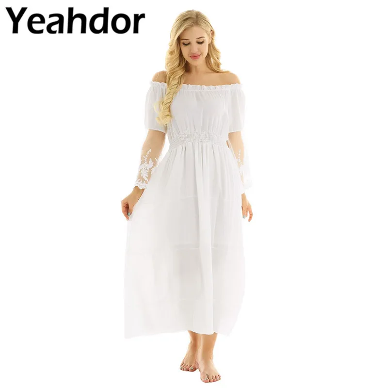 Женское длинное вечернее платье макси с цветочным кружевом открытыми плечами