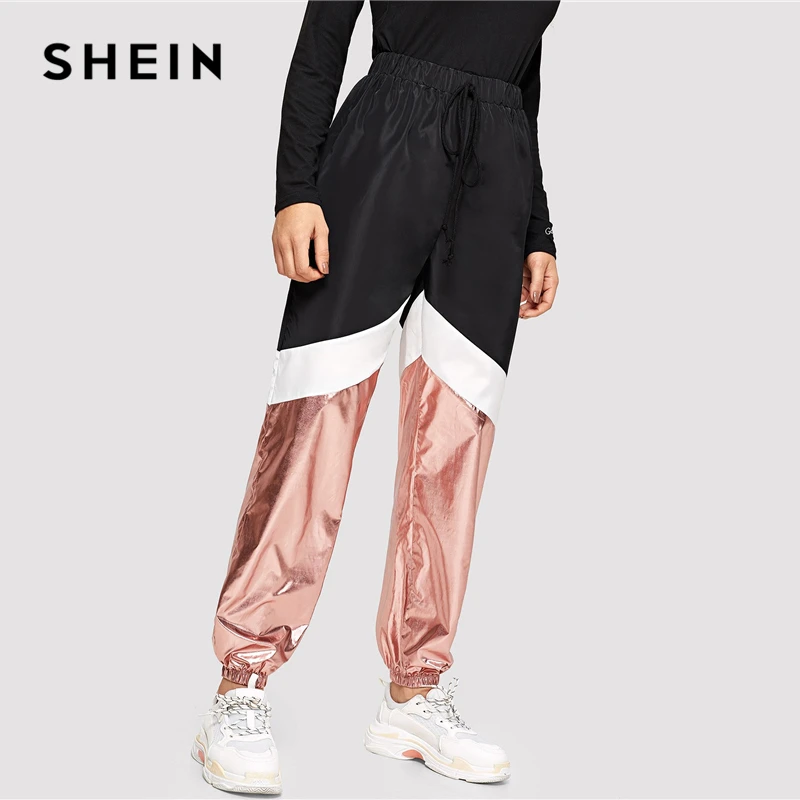 Женские повседневные брюки SHEIN с разноцветными вырезами и пришитыми металлическими вставками, на завязках, со средней талией