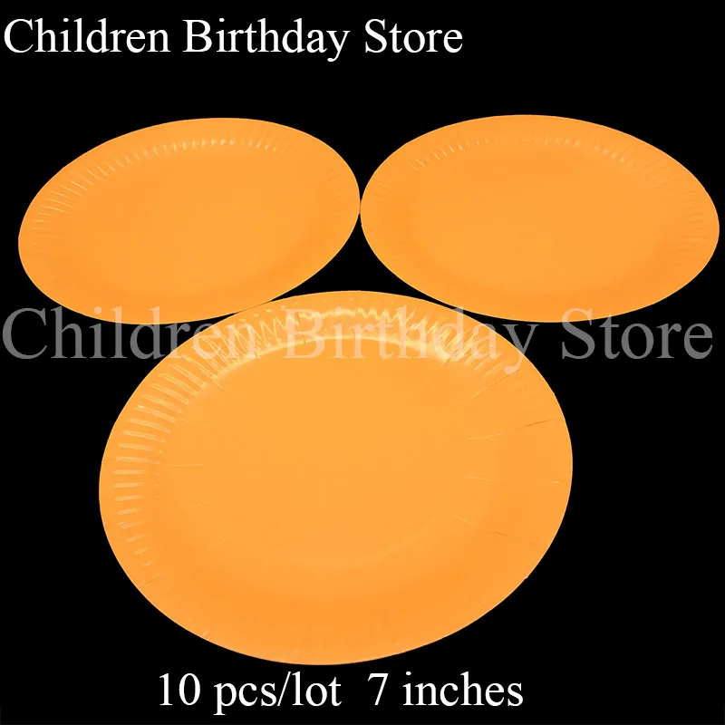 

10pcs/lot orange theme disposable plates solid color birthday party decorations orange paper plates pure color dishes