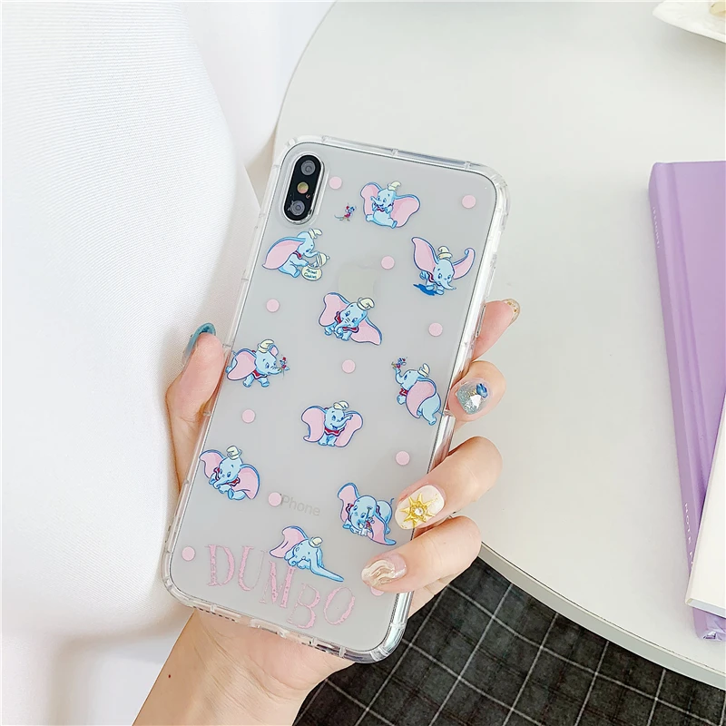 Милый чехол для телефона из аниме Dumbo для iphone Xs MAX XR X 6 6s 7 8 plus Забавный мультяшный слон розовый горошек Прозрачный мягкий кремний чехол