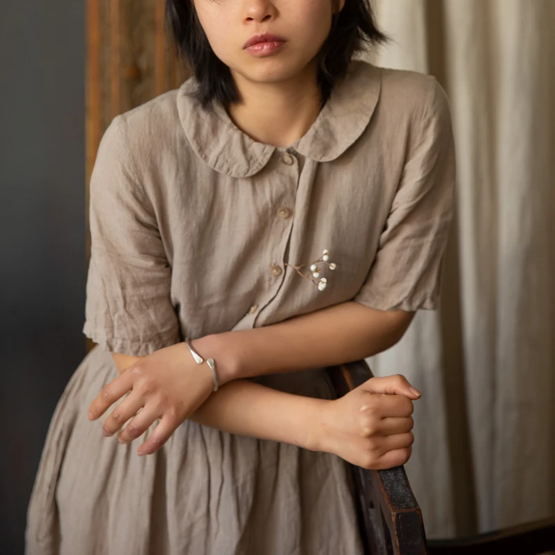 LinenAll женское винтажное платье с воротником Питер Пэн 100% льняное окрашенное