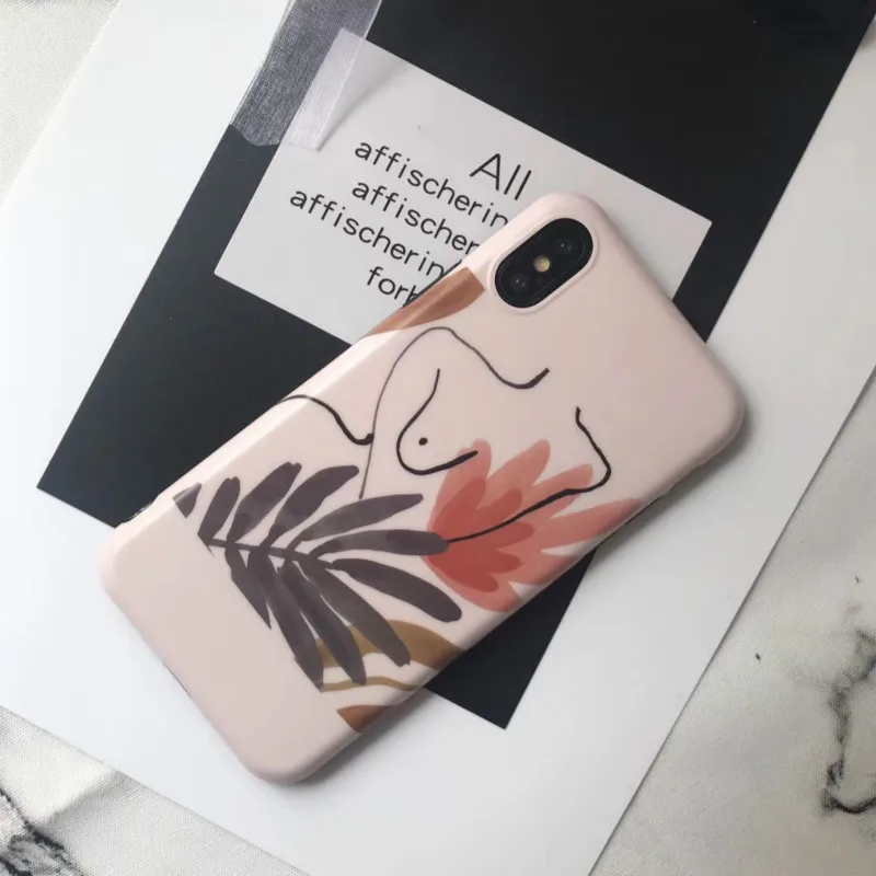 KOMY Fashion Cartoon Ins Art Leaf Line Sexy Body Soft Case For Iphone X Matte TPU 6 6s 7 8 Plus Back Cover |