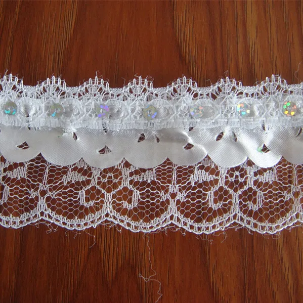 Brand NEW! 5 yards 4.5cm 3-layer Lace Laser Cut Satin Sequin Trim DIY Craft 1432 White |