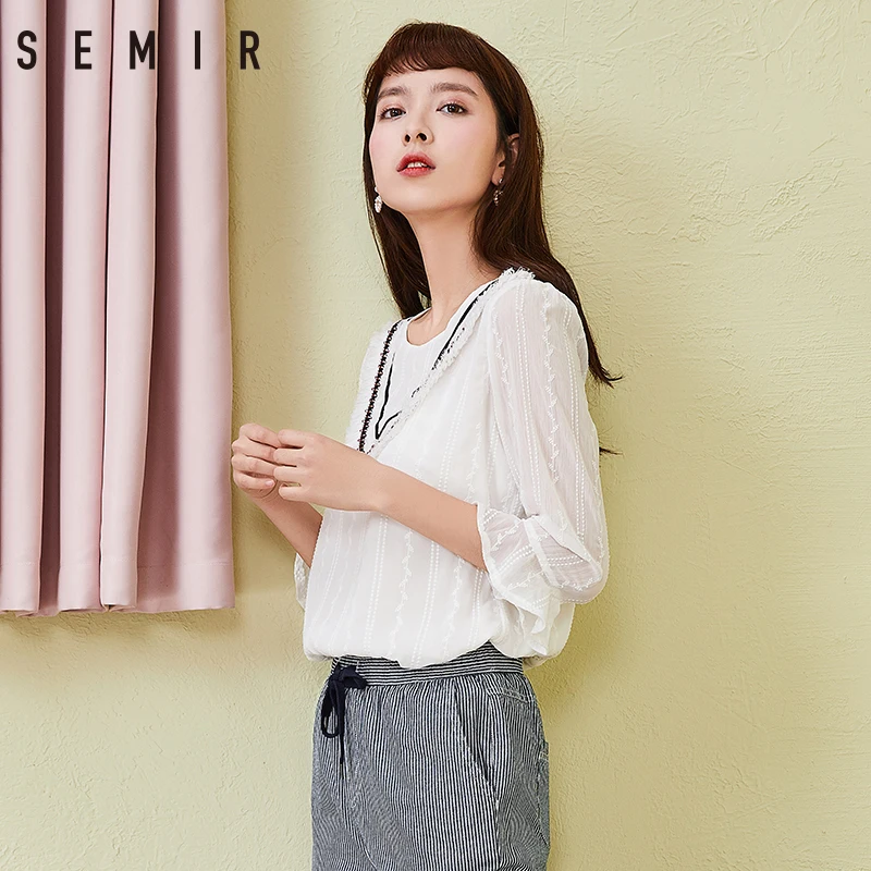 Semir рубашки блузка для Для женщин 3/4 Flare рукавом 2018 Винтаж белый цвет опрятный