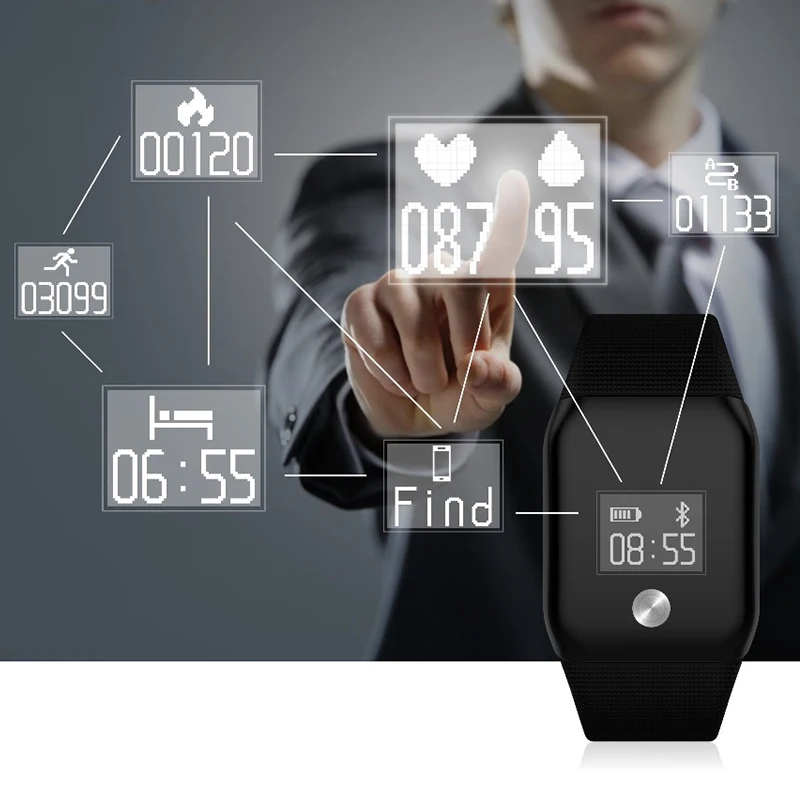 Спорт Heart Rate крови Давление монитор SmartWatch вызова SMS напоминание наручные waterpeoof