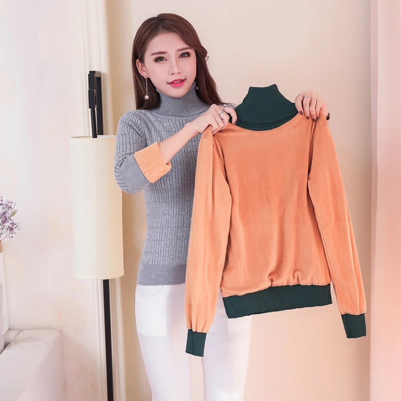 2018 New Autumn Winter Women Knitted Sweaters Pullovers Turtleneck Long Sleeve Solid Color Slim Fleece Elastic Sweater S52 Женская