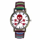 Часы мужские, женские, мужские, наручные кварцевые, с полосками, черепом, скелетом из джинсовой ткани, на Хэллоуин