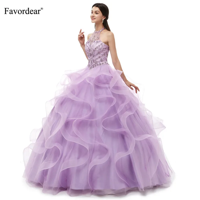 Бальное платье Favordear украшенное бисером с лямкой на шее пышное Vestido Quinceanera