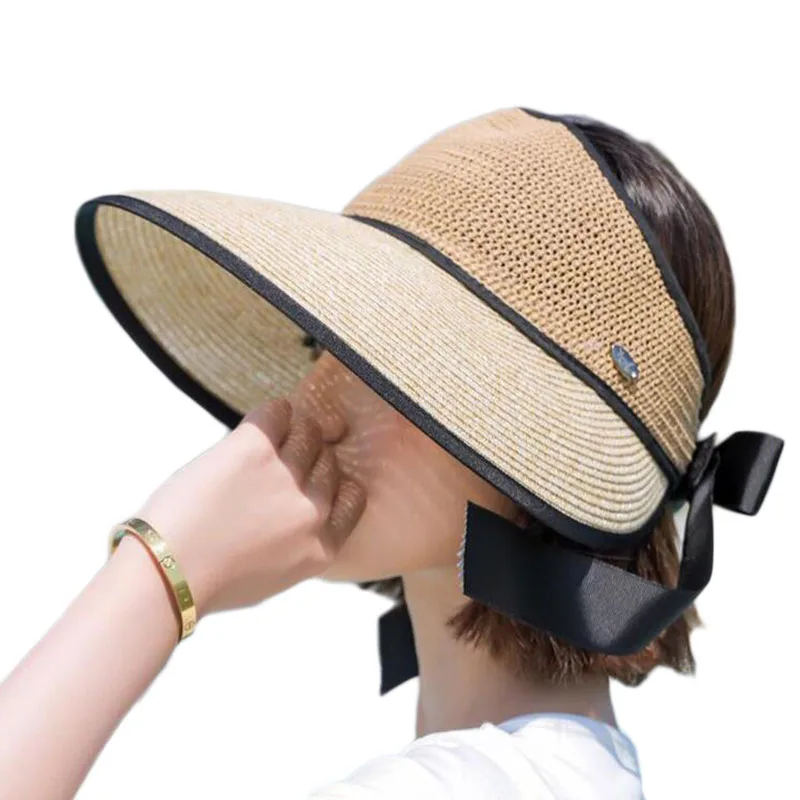 Женская Соломенная шляпка SUOGRY летняя пляжная с широкими полями и бантом для
