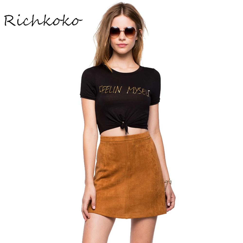 Richkoko письмо Модные принты Для женщин футболка улица Пояс тонкий Повседневное