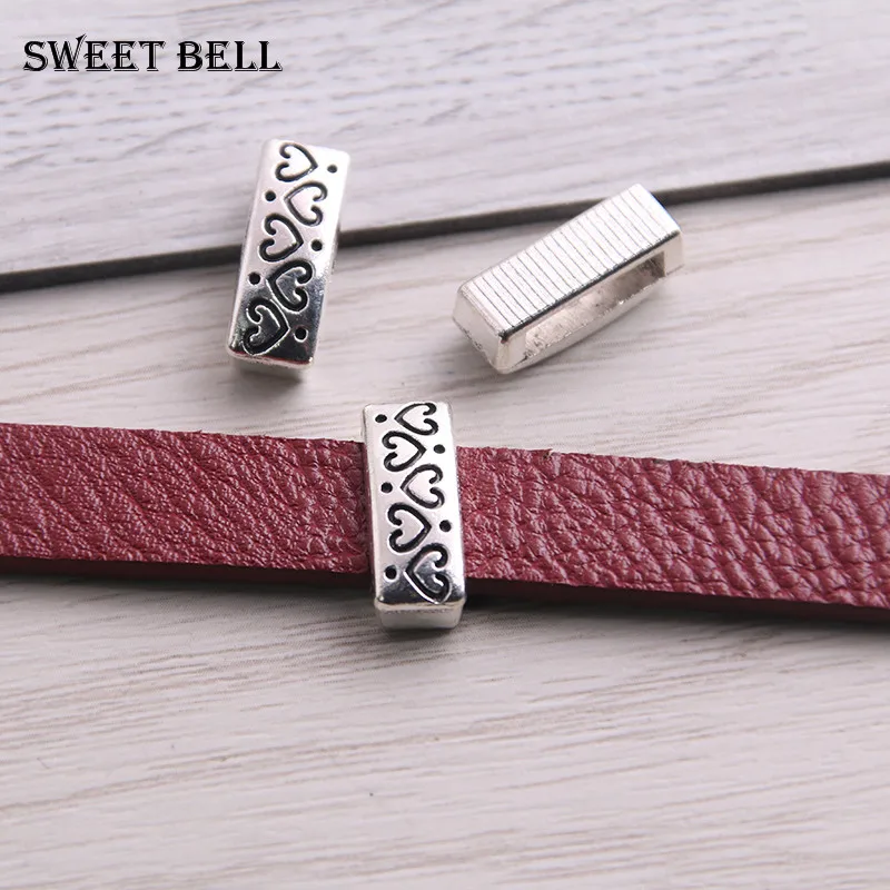 

SWEET BELL 30pc two color Slider Spacer Beads Carved heart 10*2.5mm Leather DIY Bracelet Making Accessories 14C1748