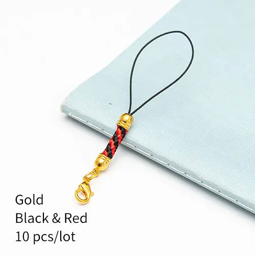 Gold black red 10 шт., застежка-карабин, ремешок, шнур, мобильный телефон, Лариат, мобильный ремешок, шарм, нейлоновый брелок, цепочка, ювелирное изделие, сделай сам, ювелирное изделие - Цвет: Gold black red