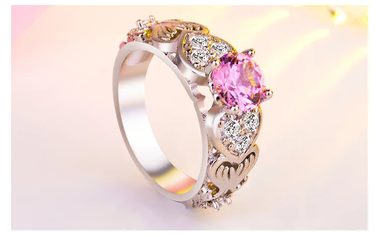 2/pc Romantic Heart Shape Crystal Engagement Wedding Ring for Women Pink/Red Gems Sets Ring for Anniversary Party Jewelry Gifts