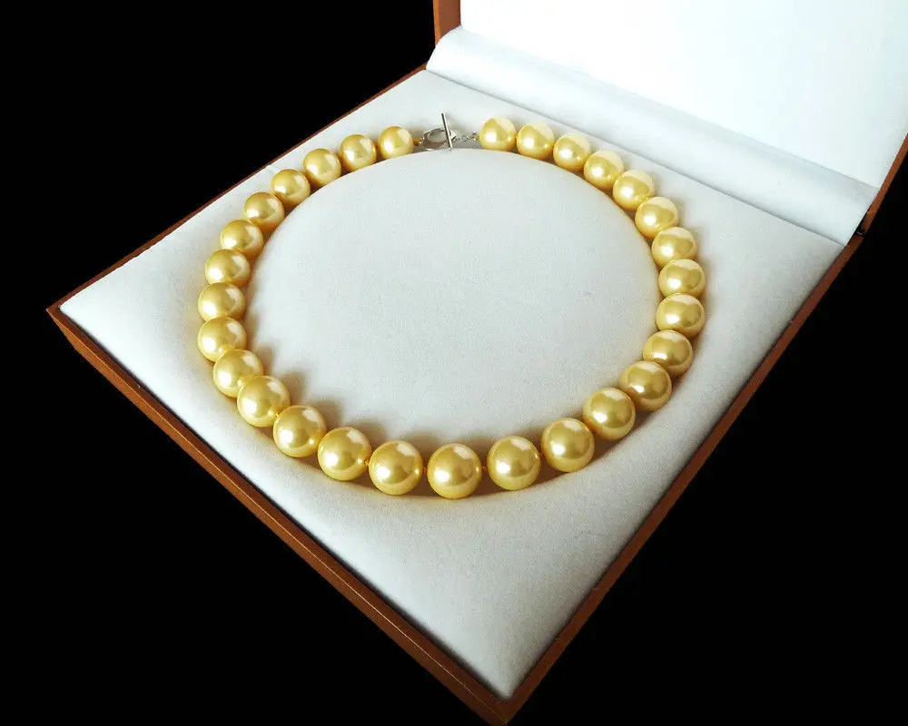 

style AAA+ 14mm round luxury fashion yellow shell pearl necklace