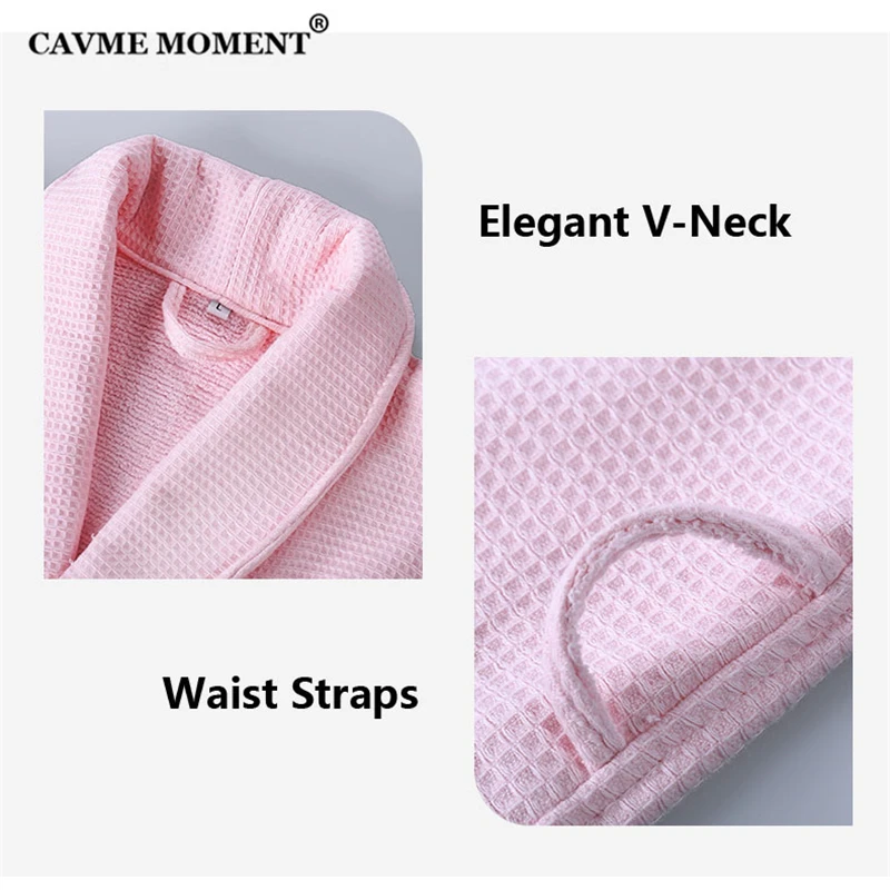 CAVME Winter Terry Waffle Kimono Towel Bathrobe Bride PLUS SIZE Long Robe Unisex Thicken Sleepwear Nightgown
