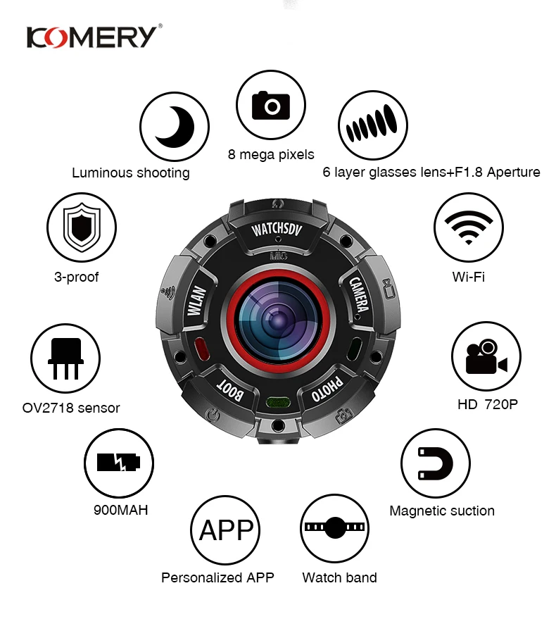 Спортивная мини камера KOMERY HD1080P с поддержкой Wi Fi водонепроницаемая на глубине до