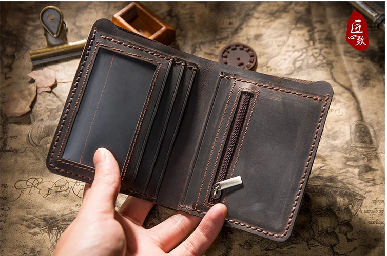 Мужские кошельки ручной работы из натуральной кожи в стиле ретро с отделением