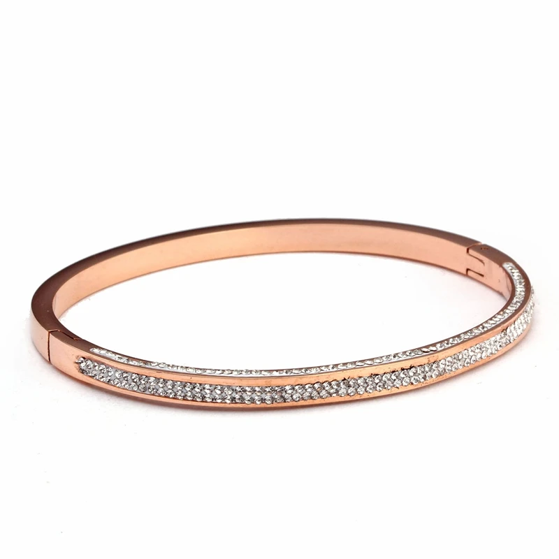 rose gold color Очаровательные браслеты из нержавеющей стали с фианитами, браслеты для женщин, позолоченные браслеты на запястье, Модные женские ювелирные изделия,, подарок - Окраска металла: rose gold color