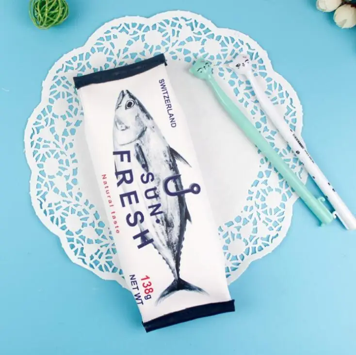 12 шт./лот Натуральный Вкус Рыбы PU Кожаный Большой Емкости Карандаш Сумка