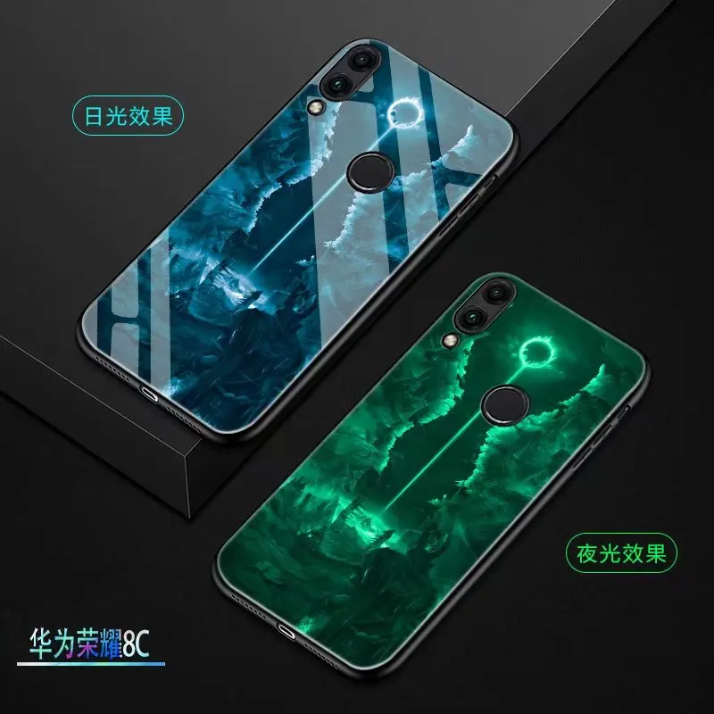Для huawei honor 8C чехол Роскошный светящийся Узор Жесткий защитный чехол из закаленного стекла для honor 8C 8 C honoe8C оболочка