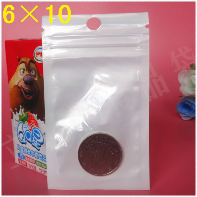 

Small 6cm*10cm White / Clear Self Seal Zipper Plastic Retail Packaging Bag, Ziplock Zip Lock Bag Retail Package W/ Hang Hole