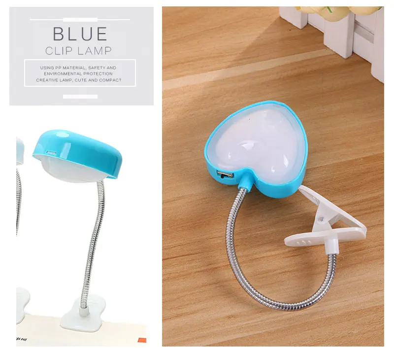 Деревянный Мини-светильник с зажимом в виде сердца для любви, светодиодный светильник для книг, настольная лампа для чтения, светильник с клавиатурой, защита глаз, энергосберегающий ночной Светильник s
