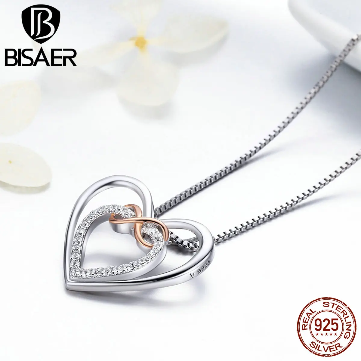 BISAER, 925 пробы, серебро, бесконечность, любовь, навсегда, сердце, подвеска, ожерелье, для женщин, Стерлинговое Серебро, ювелирное изделие, подарок на день Святого Валентина, GXN121