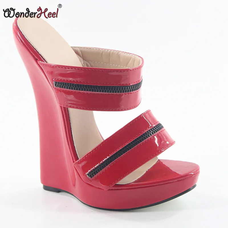 Wonderheel/пикантная обувь на очень высоком каблуке 18 см, на платформе, без шнуровки, из лакированной искусственной кожи; женские модные пикантные сандалии
