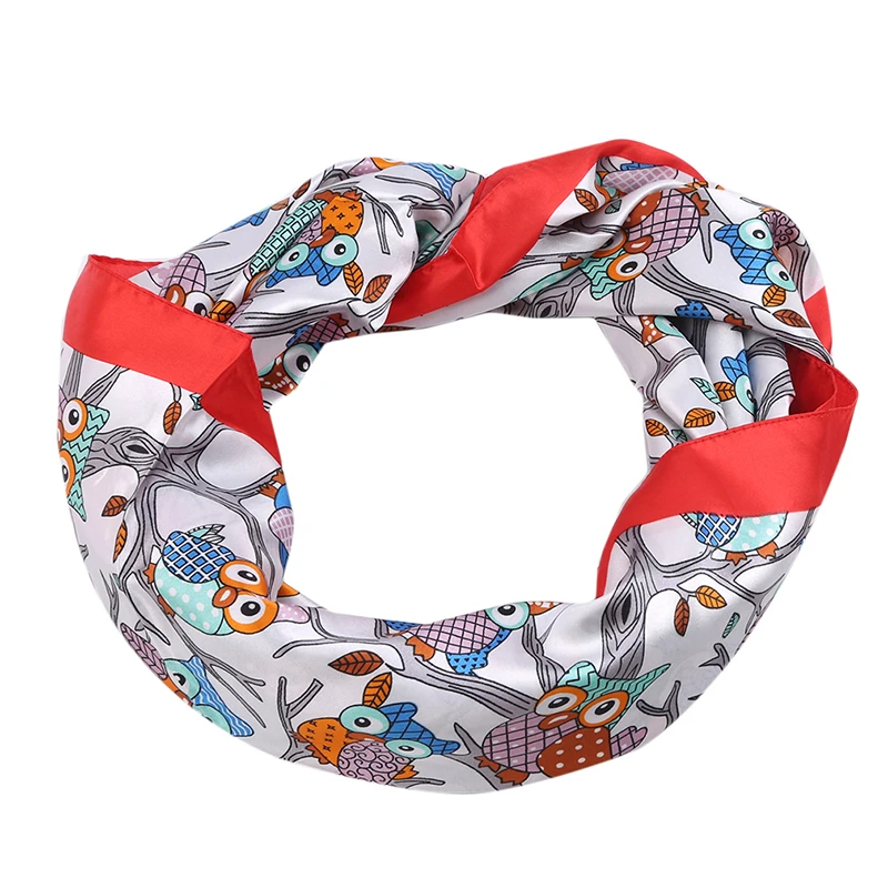 Женский шарф модный хиджаб с принтом сов и деревьев шелковые атласные шали фуляр