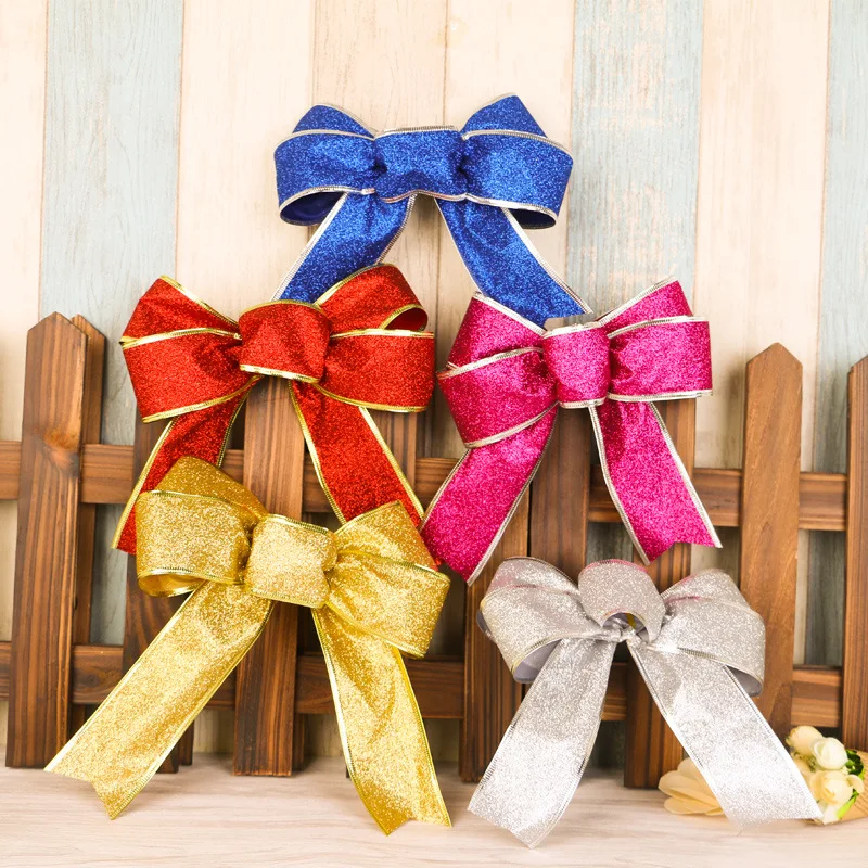 2Pcs/Lot Glitter Organza Ribbon Bow Christmas Tree Decoration Gift Decor Craft For Home New Year | Дом и сад