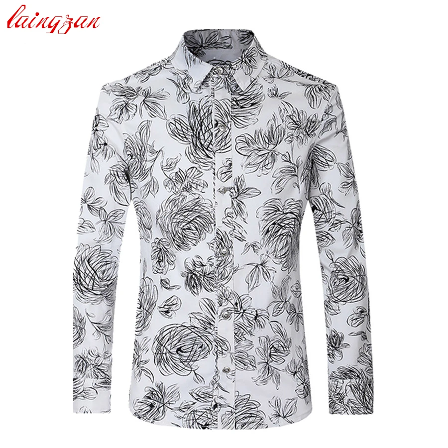 Мужские модельные рубашки большие размеры европейский размер Цветочная блуза с