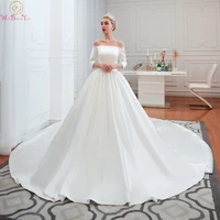 cathedral wedding dresses 2020 white off shoulder ball gown satin three quarter sleeves 34 simple bridal gowns walk beside you