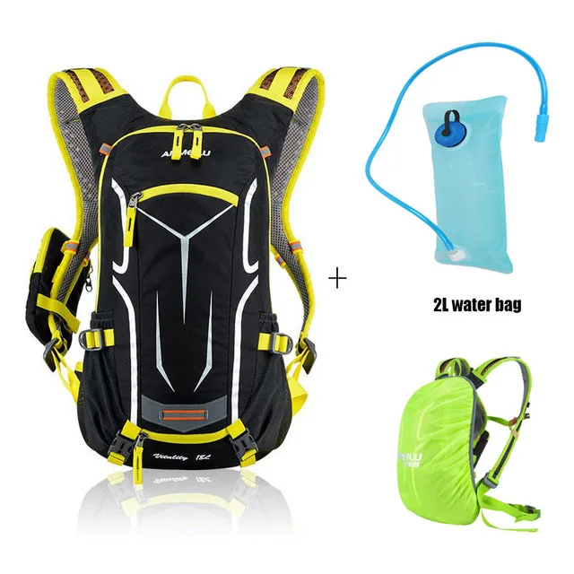 water bag and yellow 18L водонепроницаемый велосипедный рюкзак, сверхлегкий MTB велосипедная сумка для мужчин, открытый велосипедный гидратационный рюкзак с дождевиком, без сумки для воды - Цвет: water bag and yellow