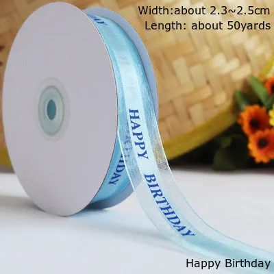 Blue Happy Birthday 50 ярдов с днем рождения шелковая атласная лента с наилучшими пожеланиями DIY ремесло День Рождения украшения Sweing Подарочная коробка торт упаковочная лента - Цвет: Blue Happy Birthday
