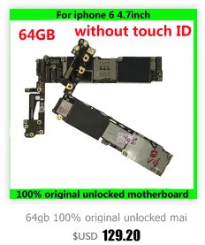 Оригинальная материнская плата для iPhone 6S с/без touch ID 16 Гб 64 Гб 128 ГБ разблокированная материнская плата Бесплатный iCloud IOS системная логическая плата