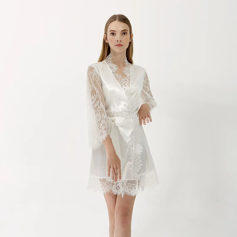 Красивый атласный халат XiBeryl для невесты и подружки с кружевной отделкой|bridesmaid