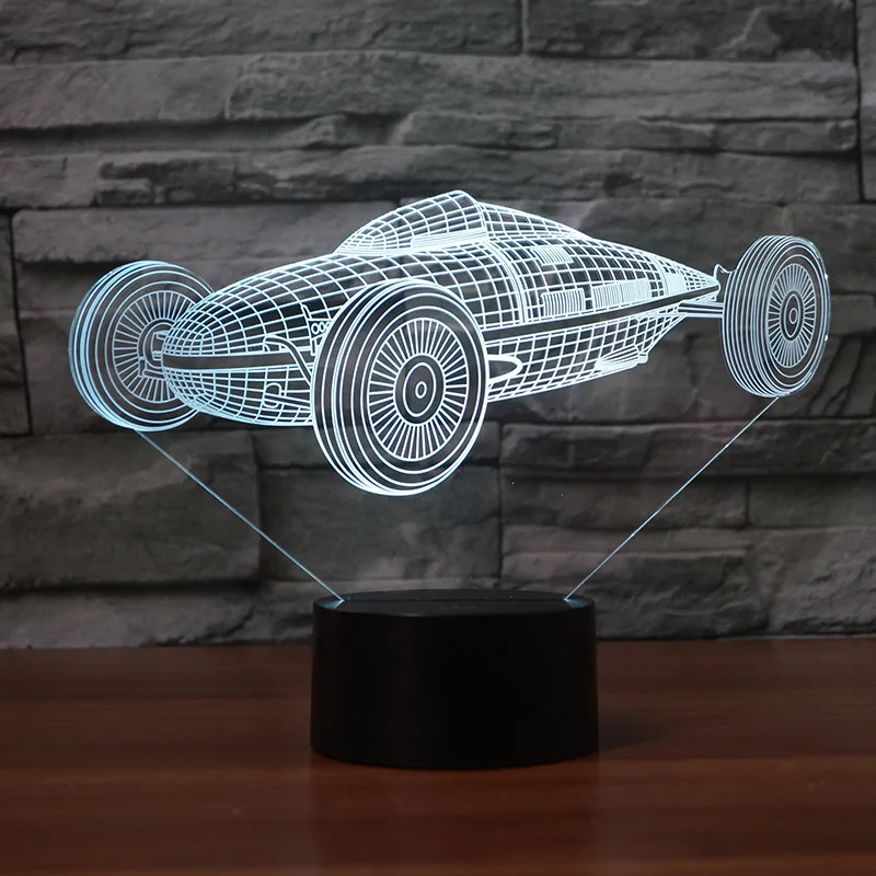 Креативный гоночный автомобиль 3D дизайн ночник 7 меняющихся цветов для детей или