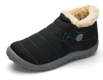 Size35-48; женская зимняя обувь из водонепроницаемого материала; пара зимних ботинок унисекс; Теплые повседневные ботинки на меху с нескользящей подошвой - Цвет: black blue