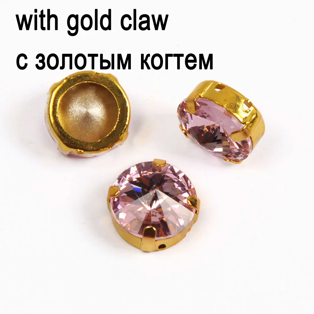crystal with gold Rivoli Форма светильник Роза Стекло Стразы с коготь пришить круглый кристалл СТРАЗА под камень алмаз на металлической основе для украшения одежды - Цвет: crystal with gold